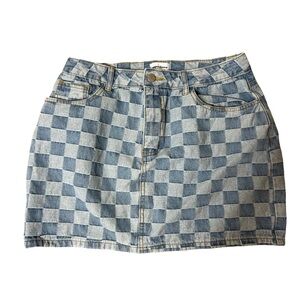 Superdown Denim Blue Checkered Jean Mini Skirt Large